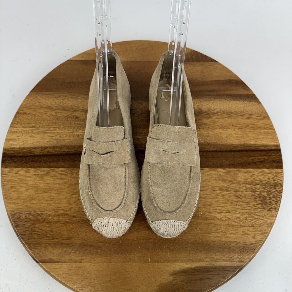 $130 Womens Sam Edelman Kai Beige Leather Espadrille Penny Loafer Shoe Size 8 M